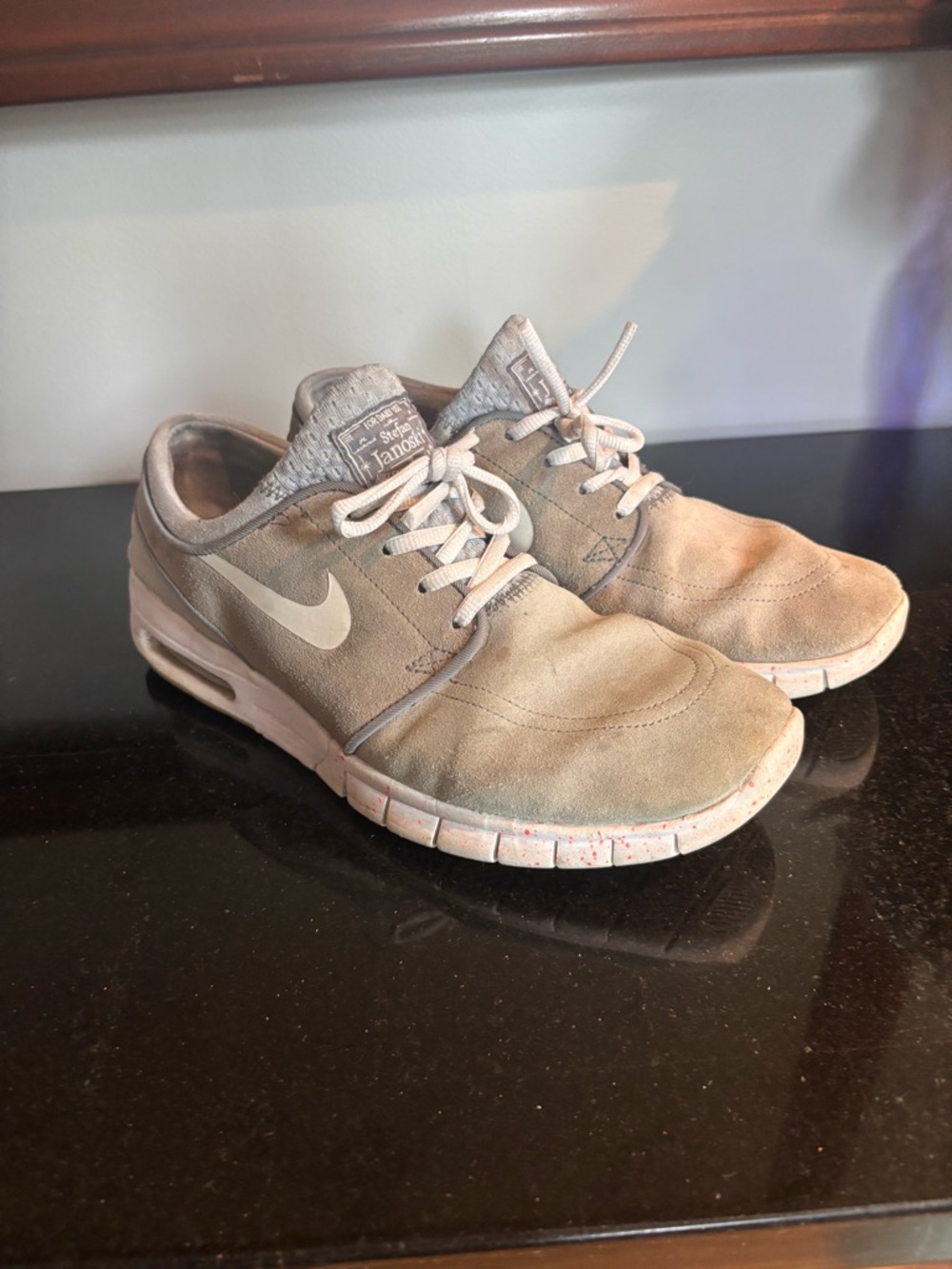 Nike Stefan Janoski Gray Suede Skate-Style Sneakers with White Swoosh